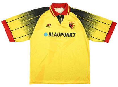 Maillot Watford 1995-96 Mizuno Domicile Vintage Blaupunkt